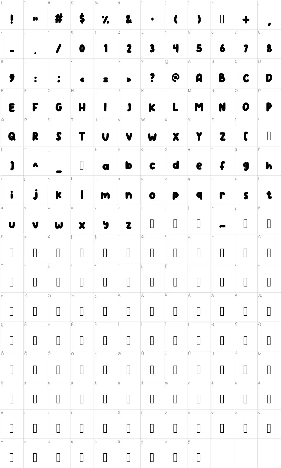 Fluttershyfont character map