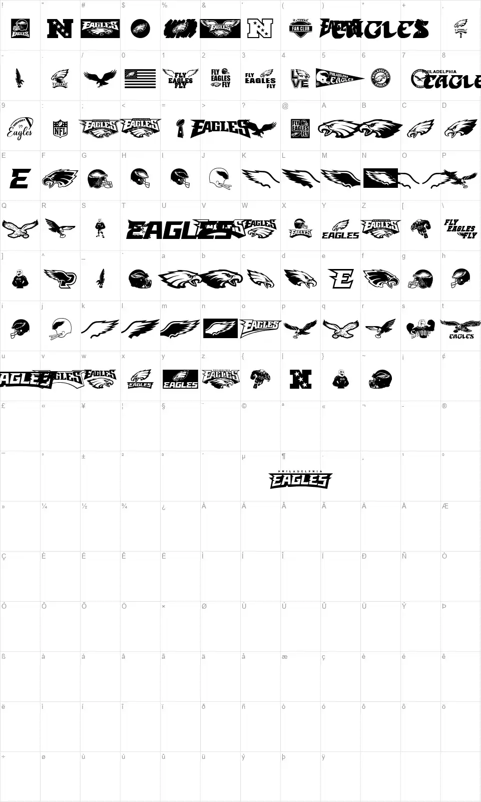 Fly Eagles Flyfont character map