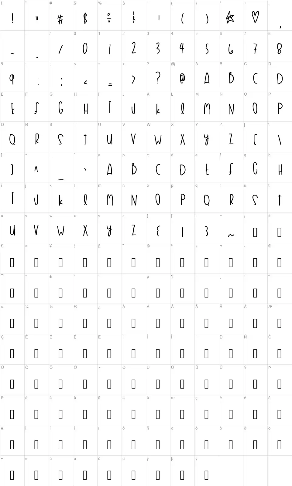 Flyknit Lifefont character map
