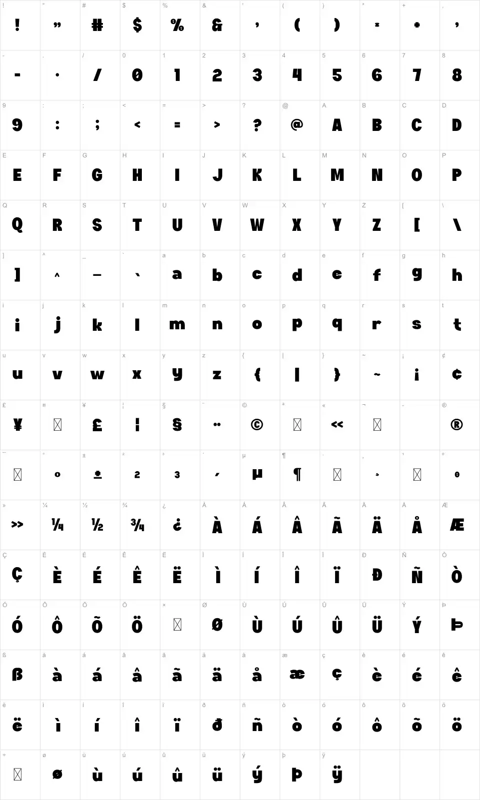 Foams Map Foamsfont character map
