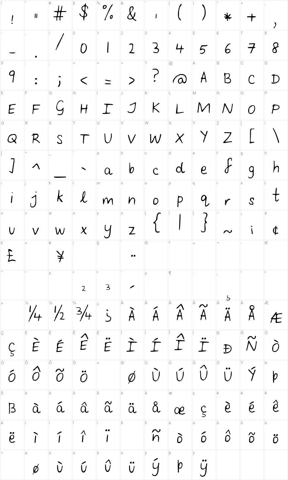 Follow You Into the Worldfont character map