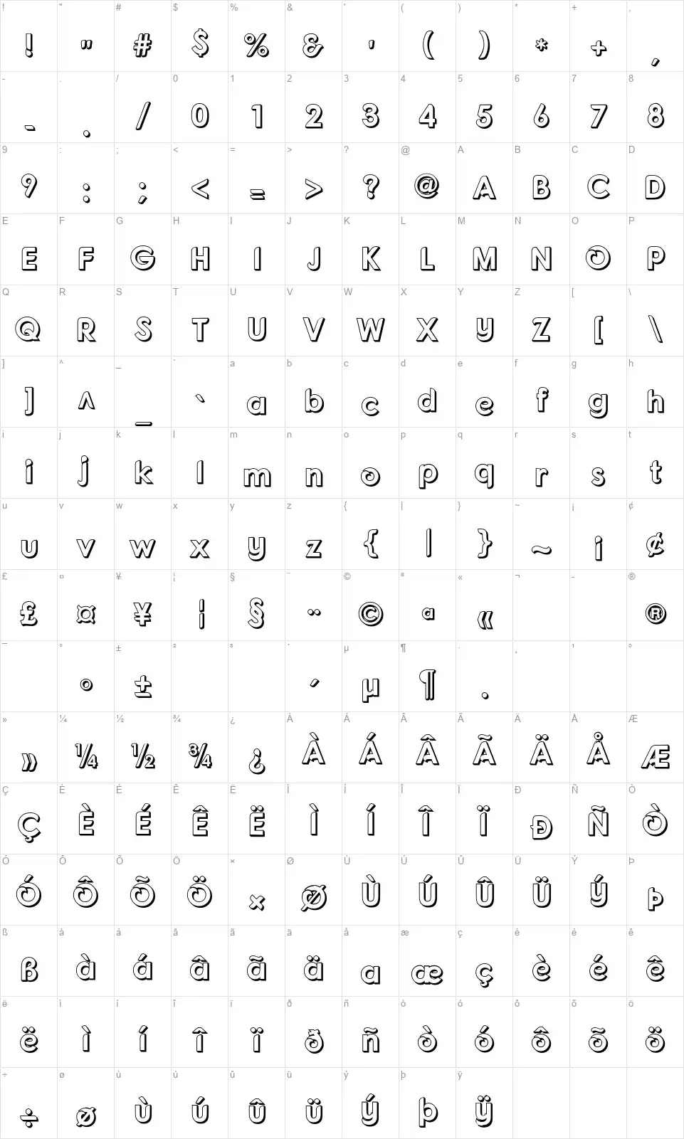 Fonarto XTfont character map