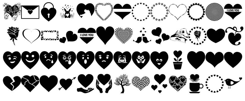 Font Hearts Love fonte Espécimes