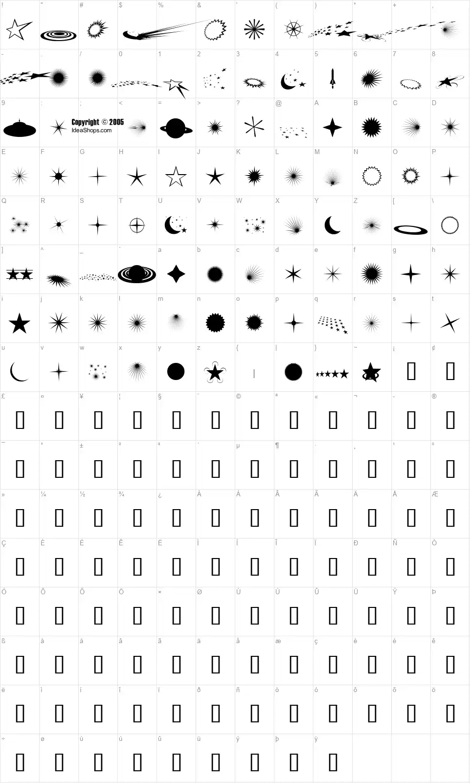 FontCo Flaresfont character map