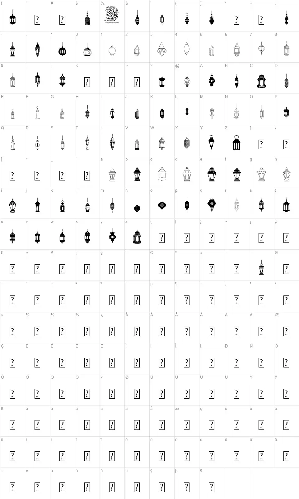 Fotograami Lamp Islamicfont character map