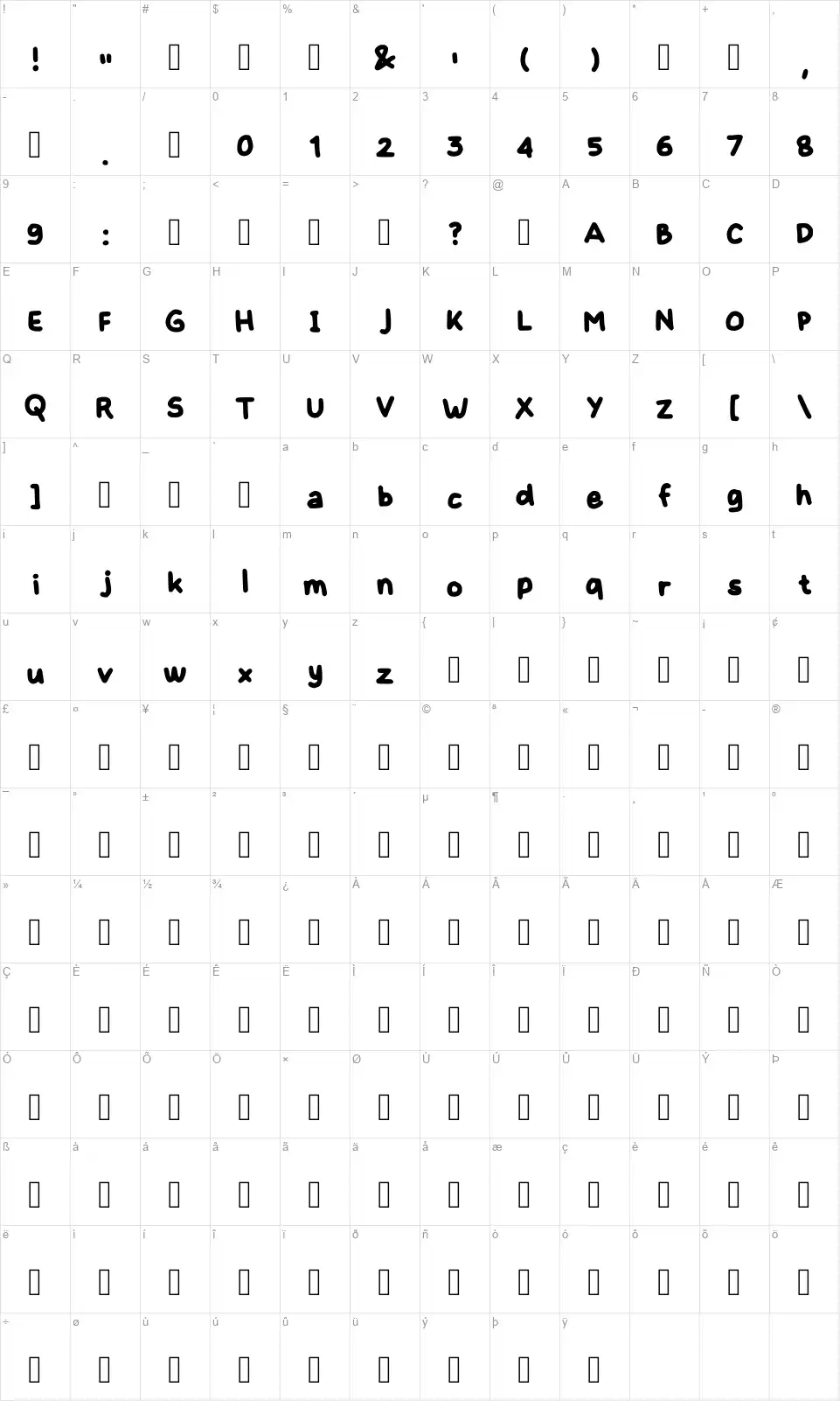 Fqiryaerifont character map
