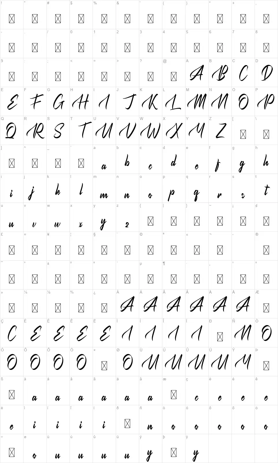 Fracktionfont character map