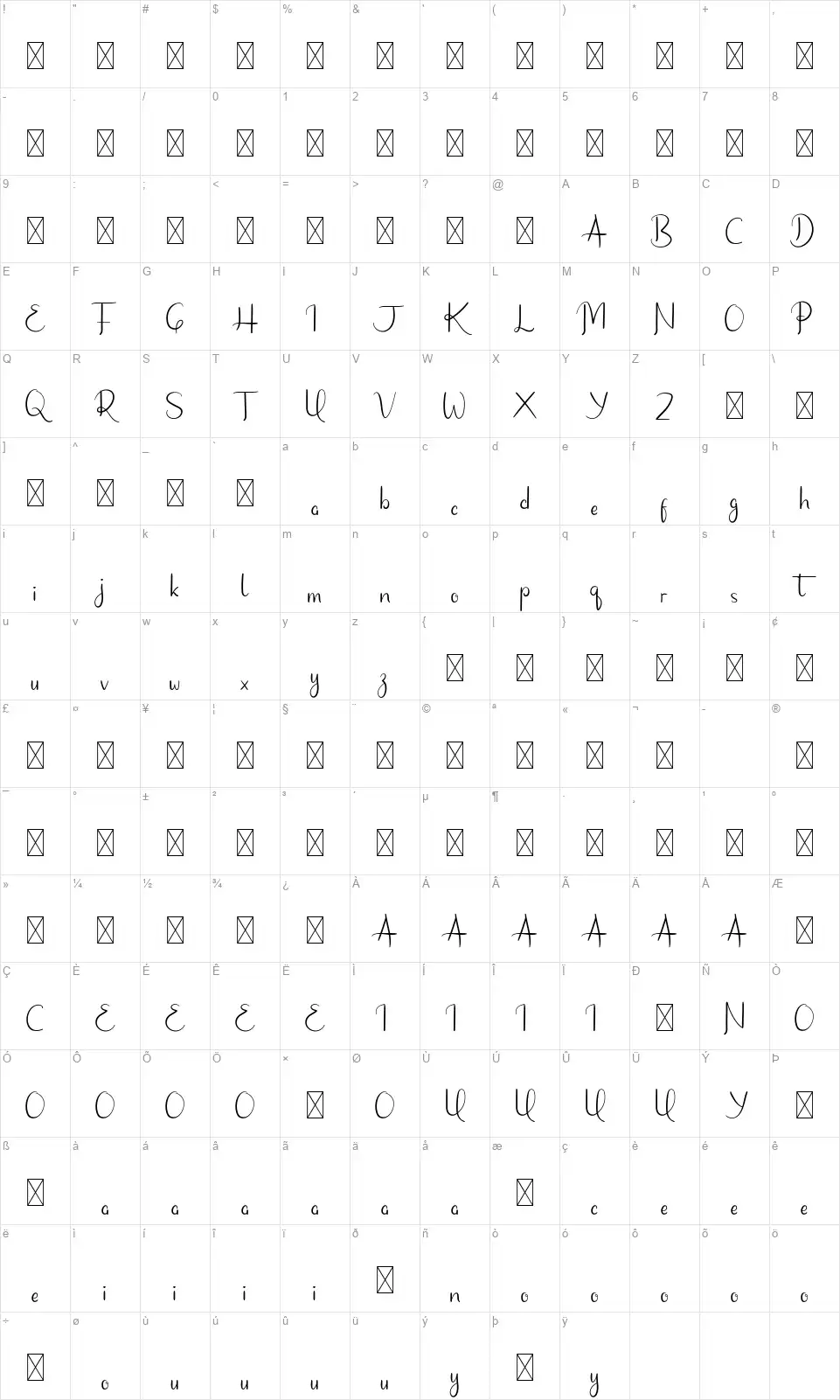 Freakoutsfont character map