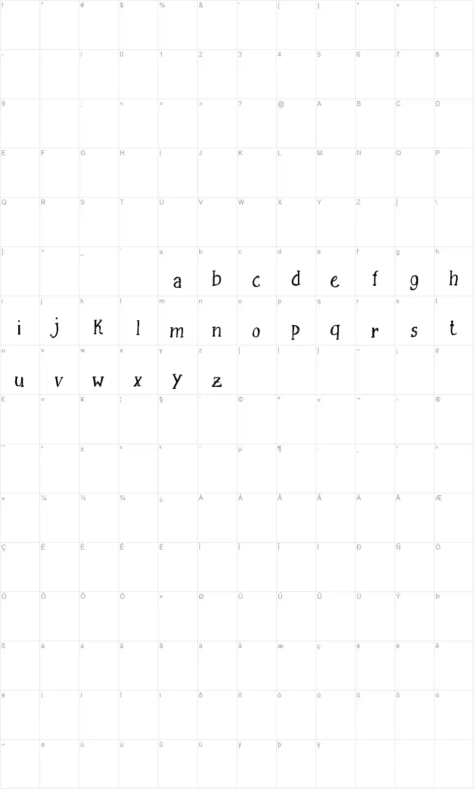 Free Sketchingfont character map