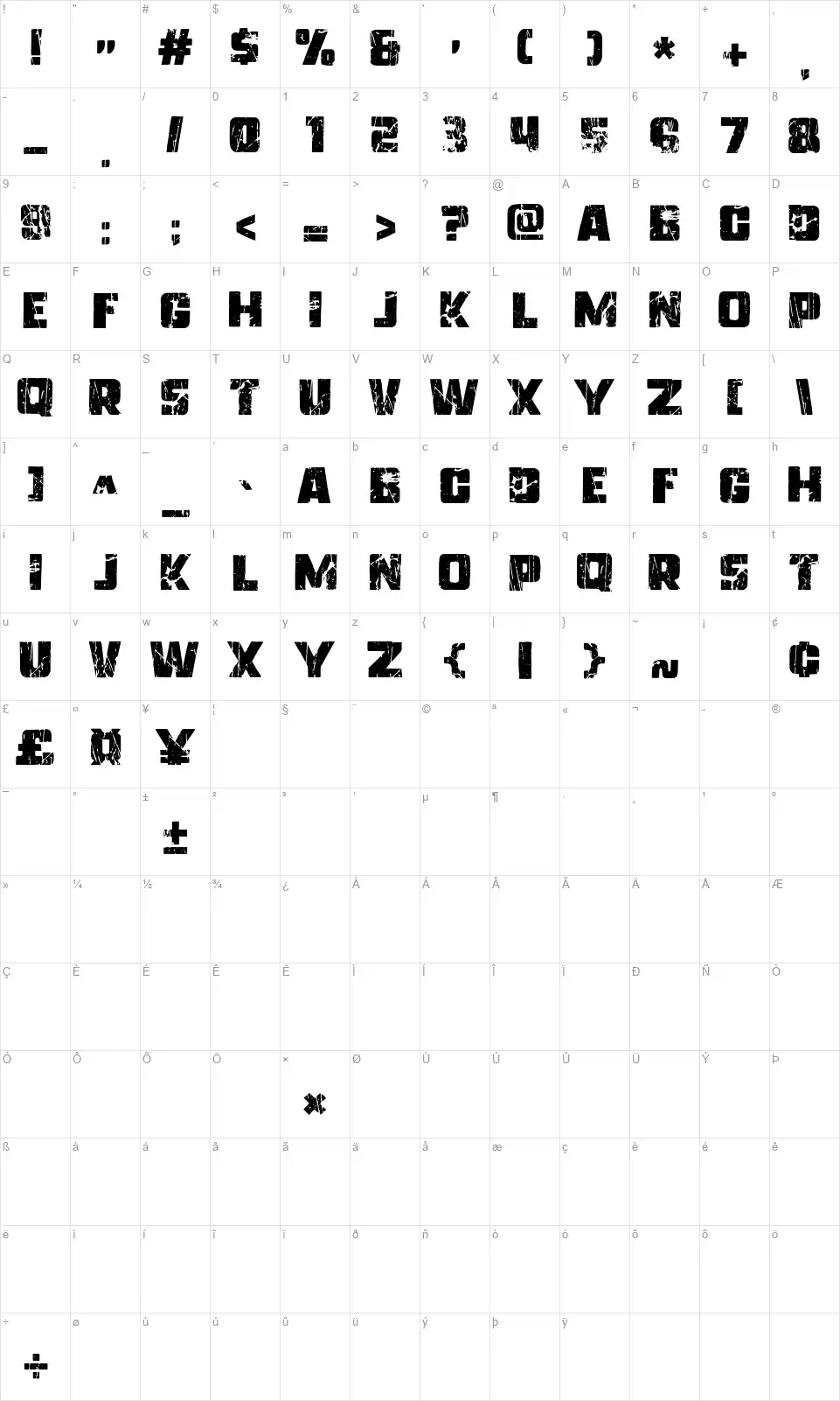 Freedom45font character map