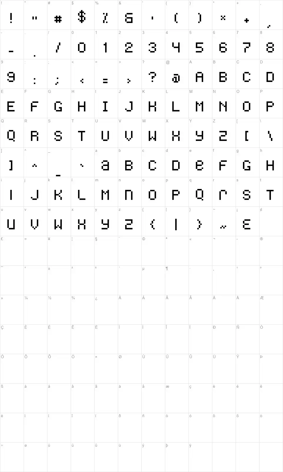 Freonfont character map