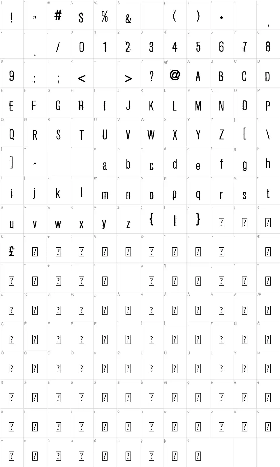 Fresco Stampfont character map