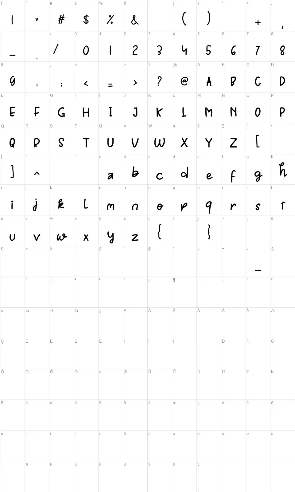 Fresh Onionfont character map
