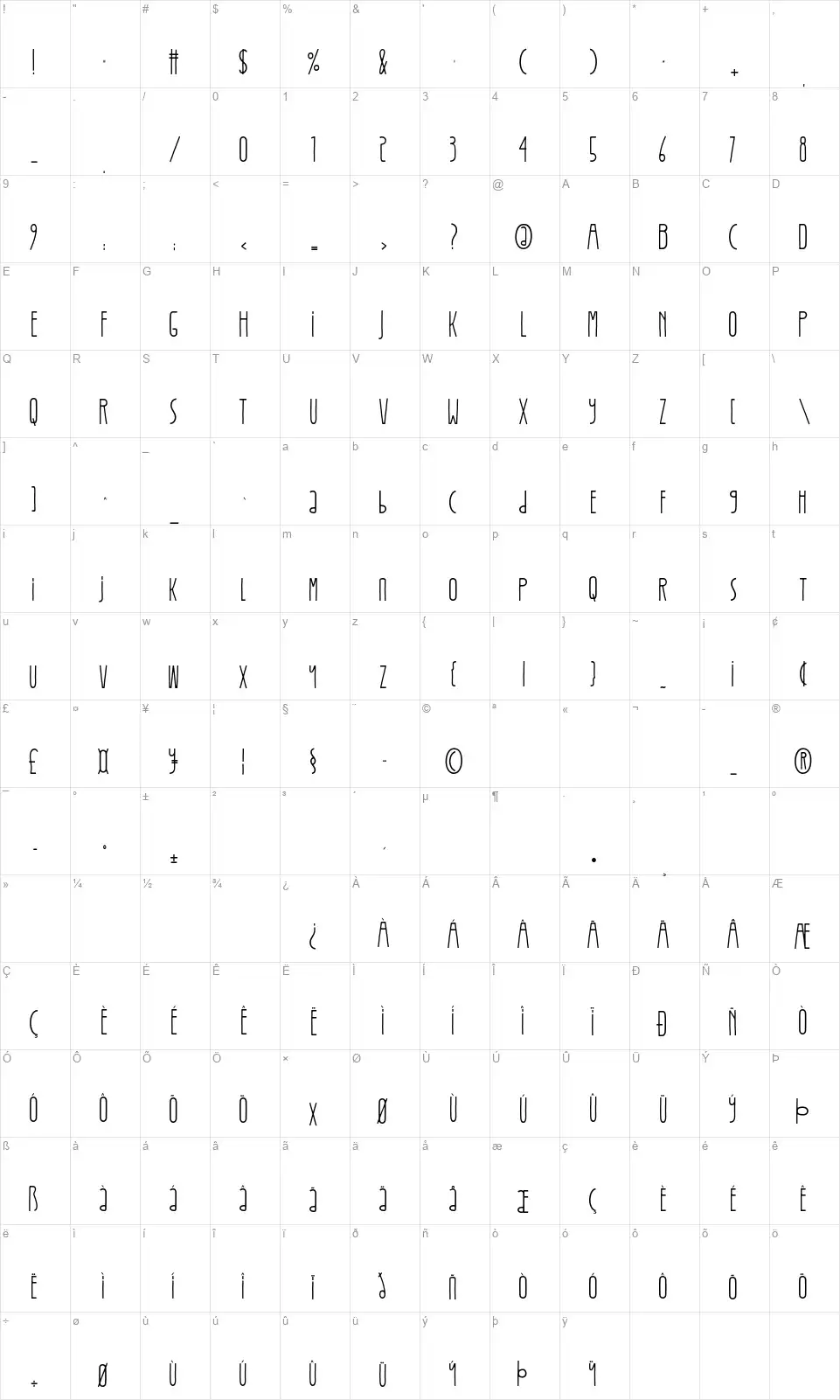 Friday Popfont character map