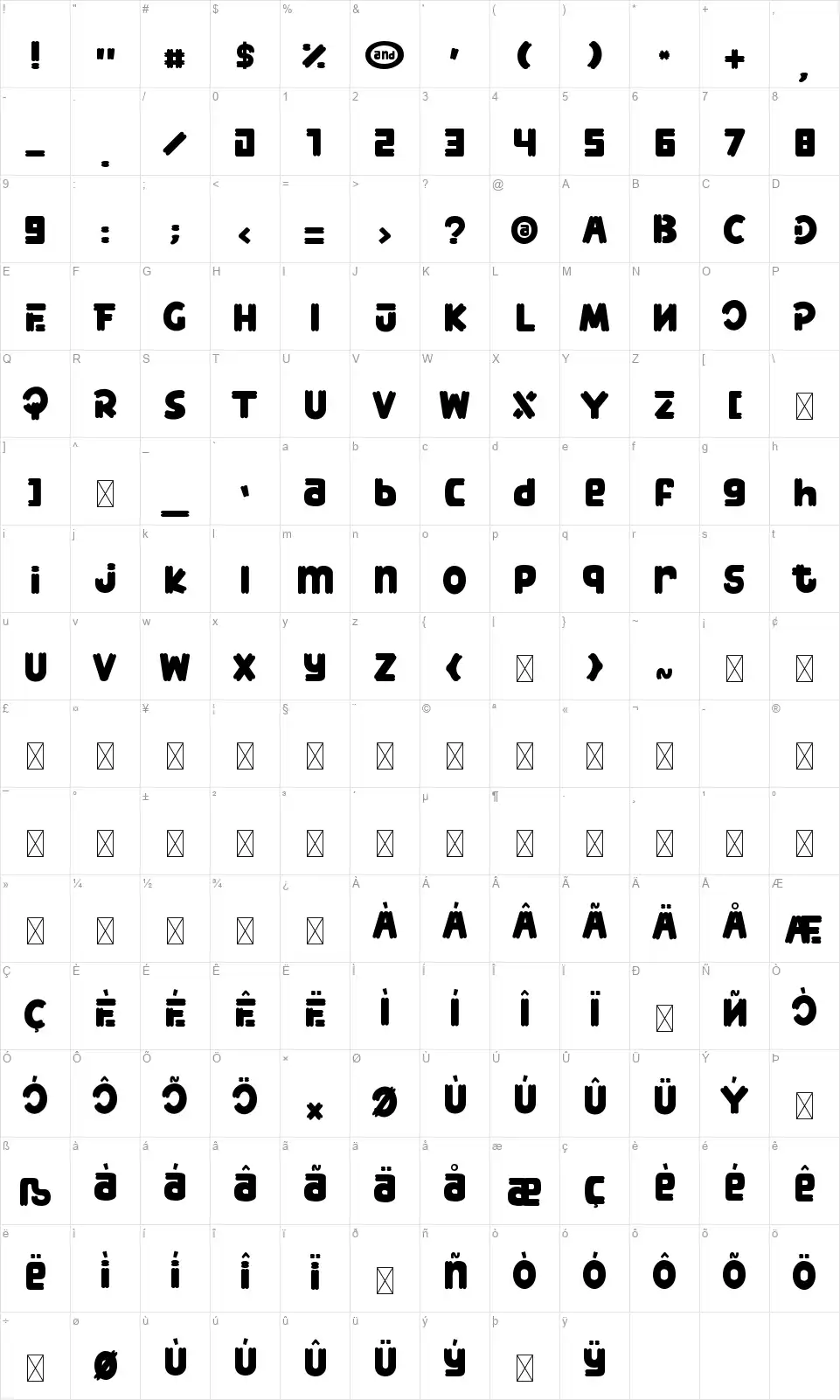 Fried Churrosfont character map