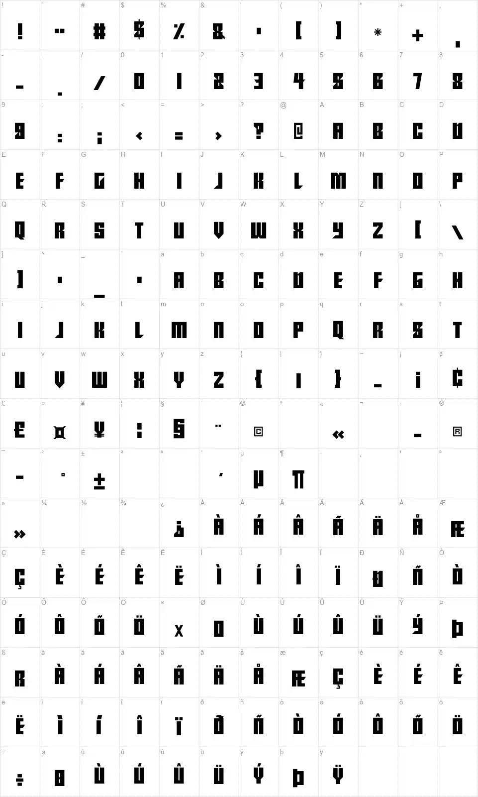 From Beyondfont character map