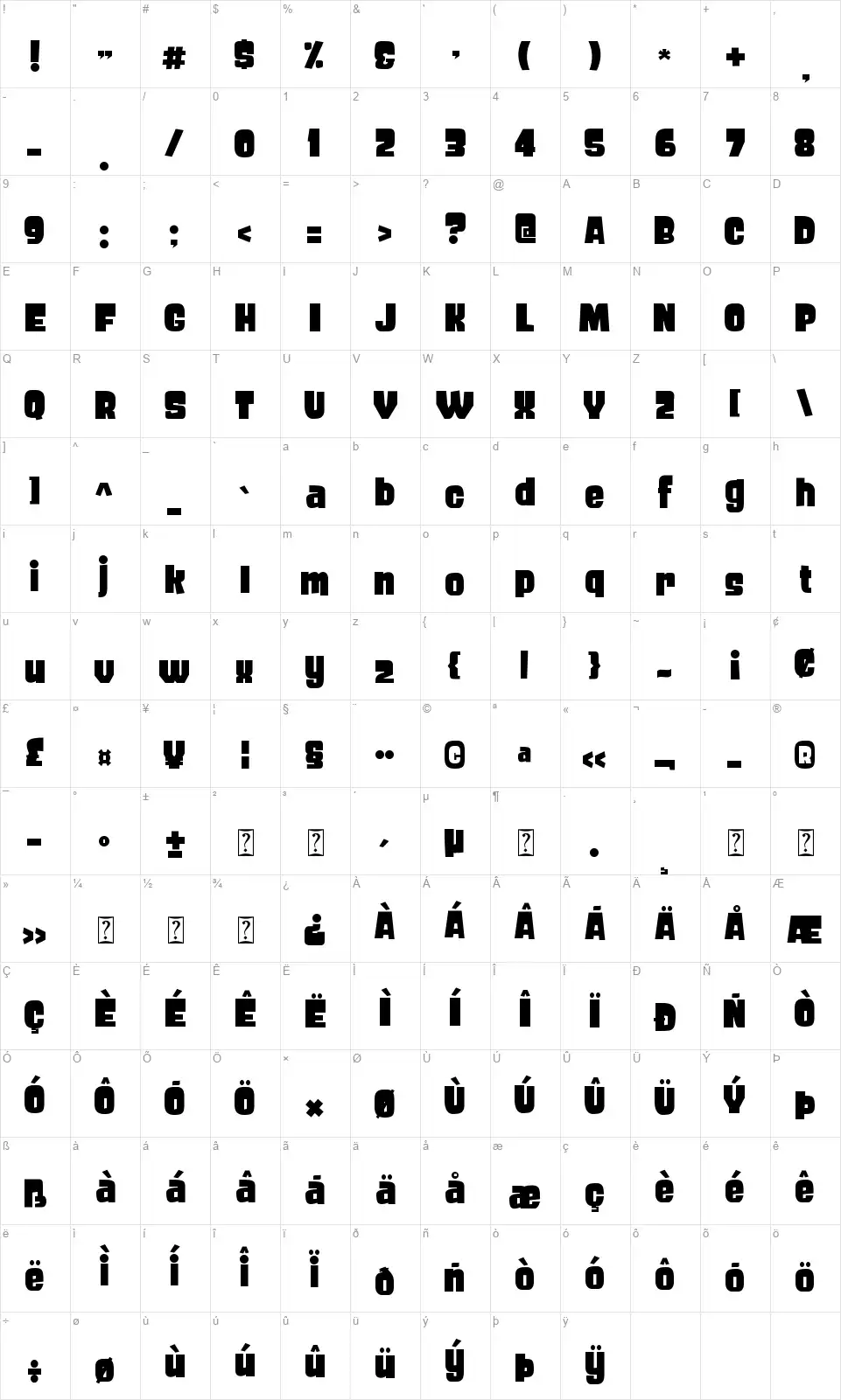 Fros Boldfont character map