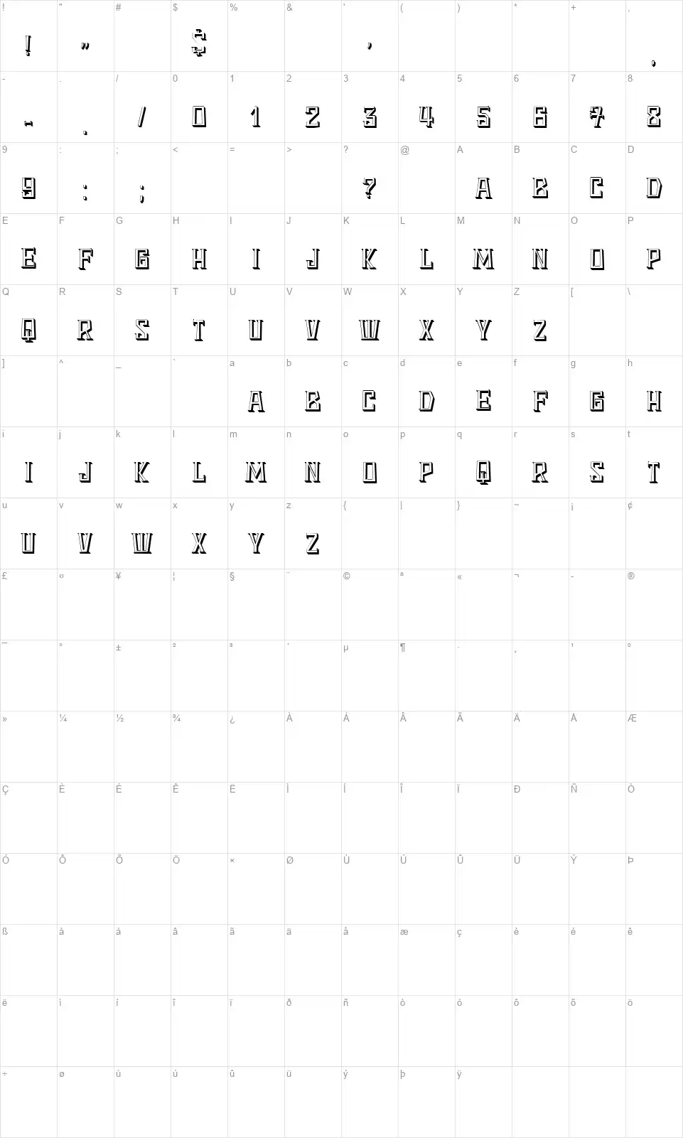 Frostfont character map