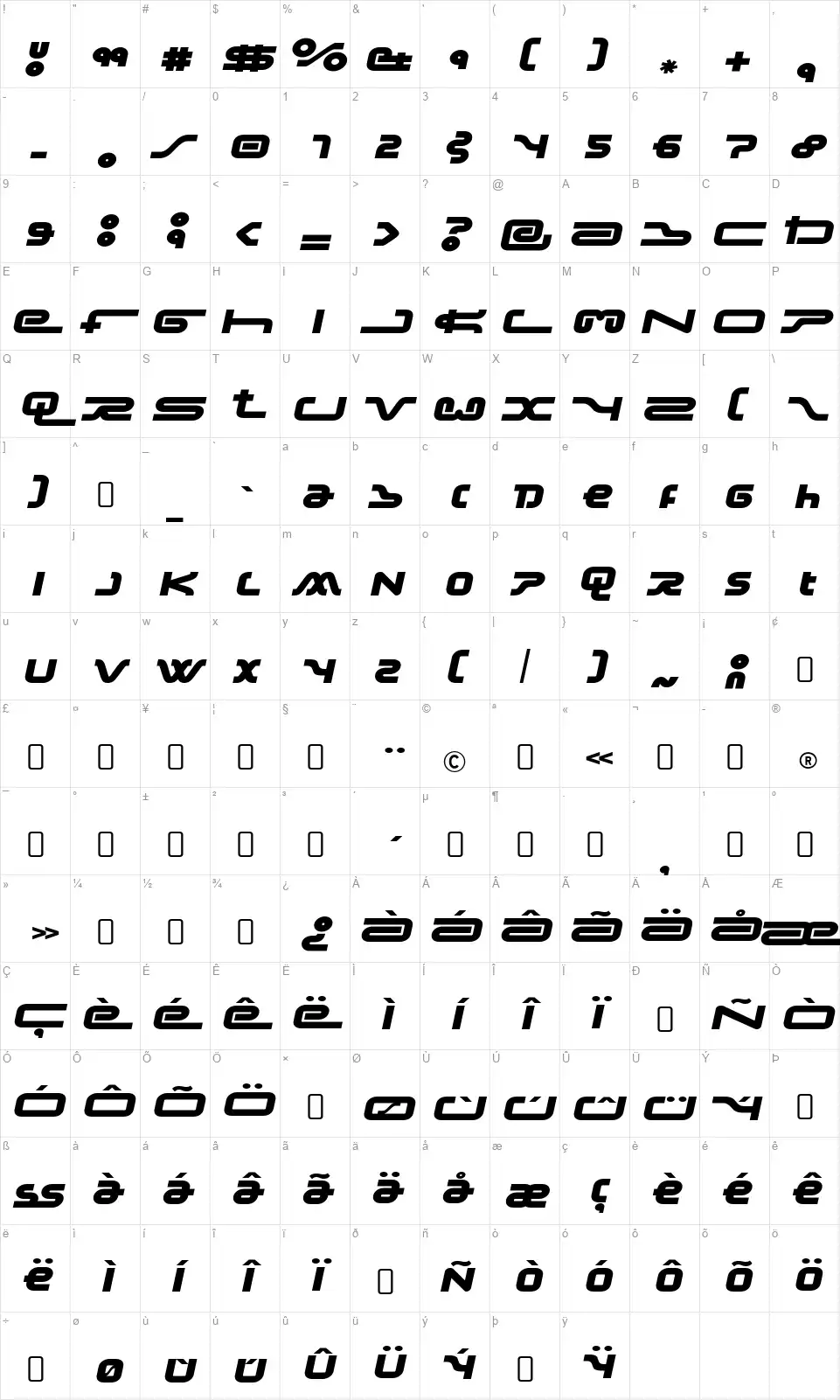 Frozedotrefont character map
