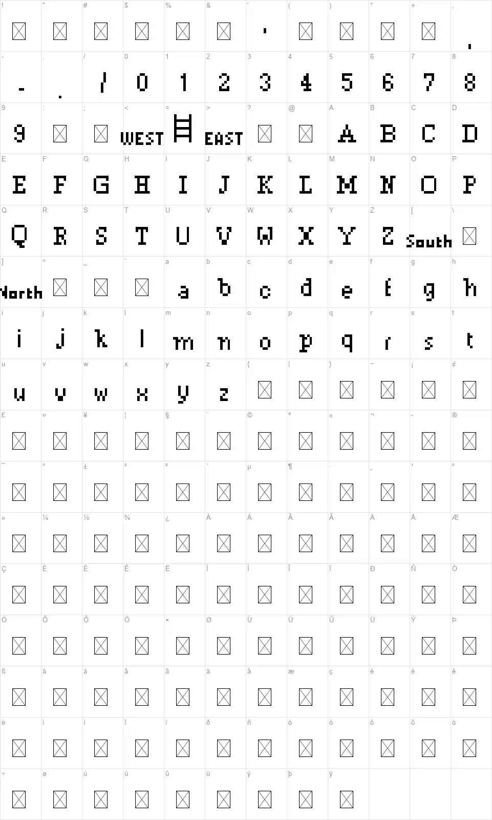 FT Seriffont character map