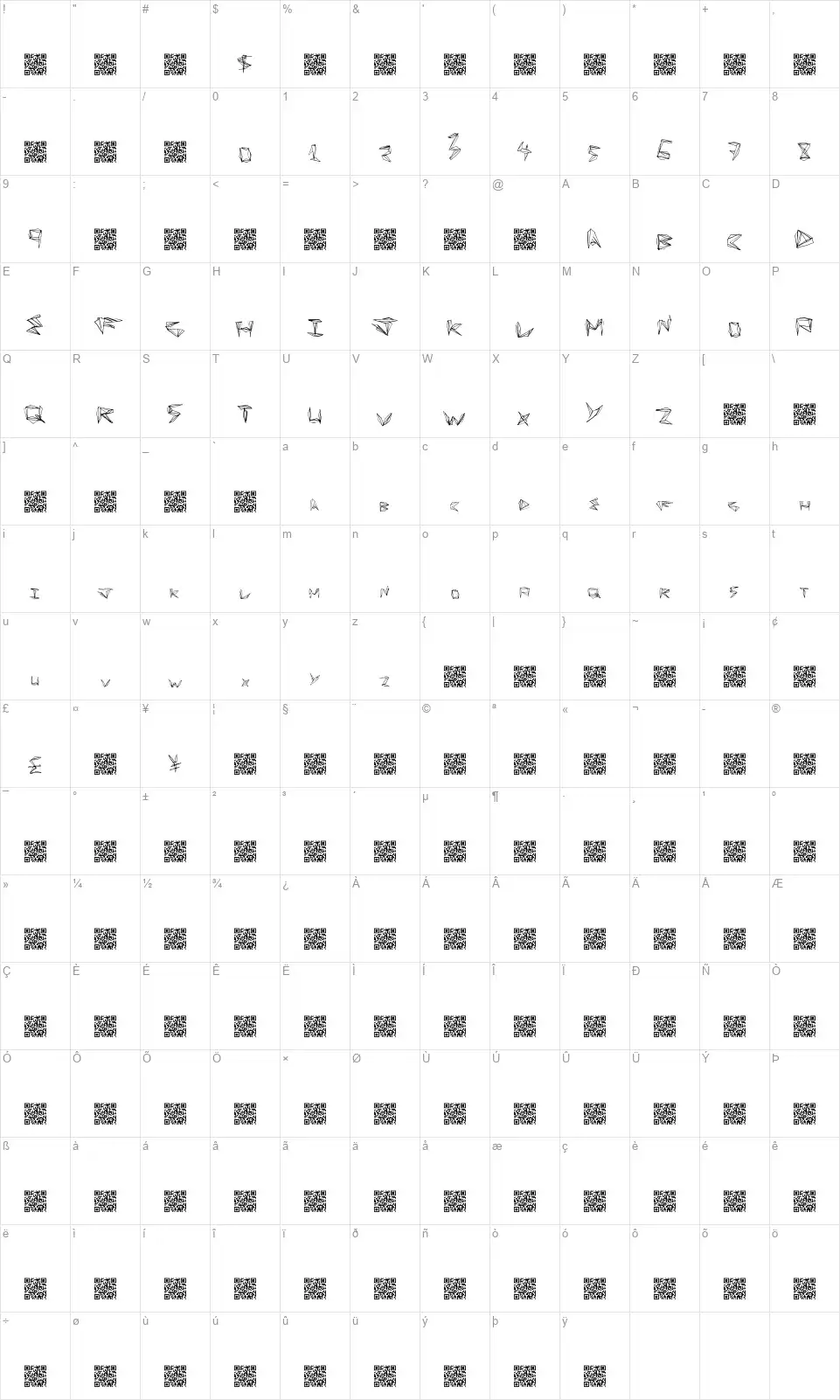 Fun Origamifont character map