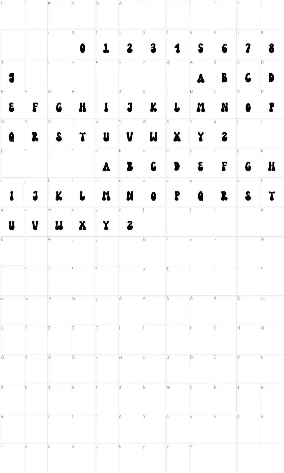 Funky Holidayfont character map