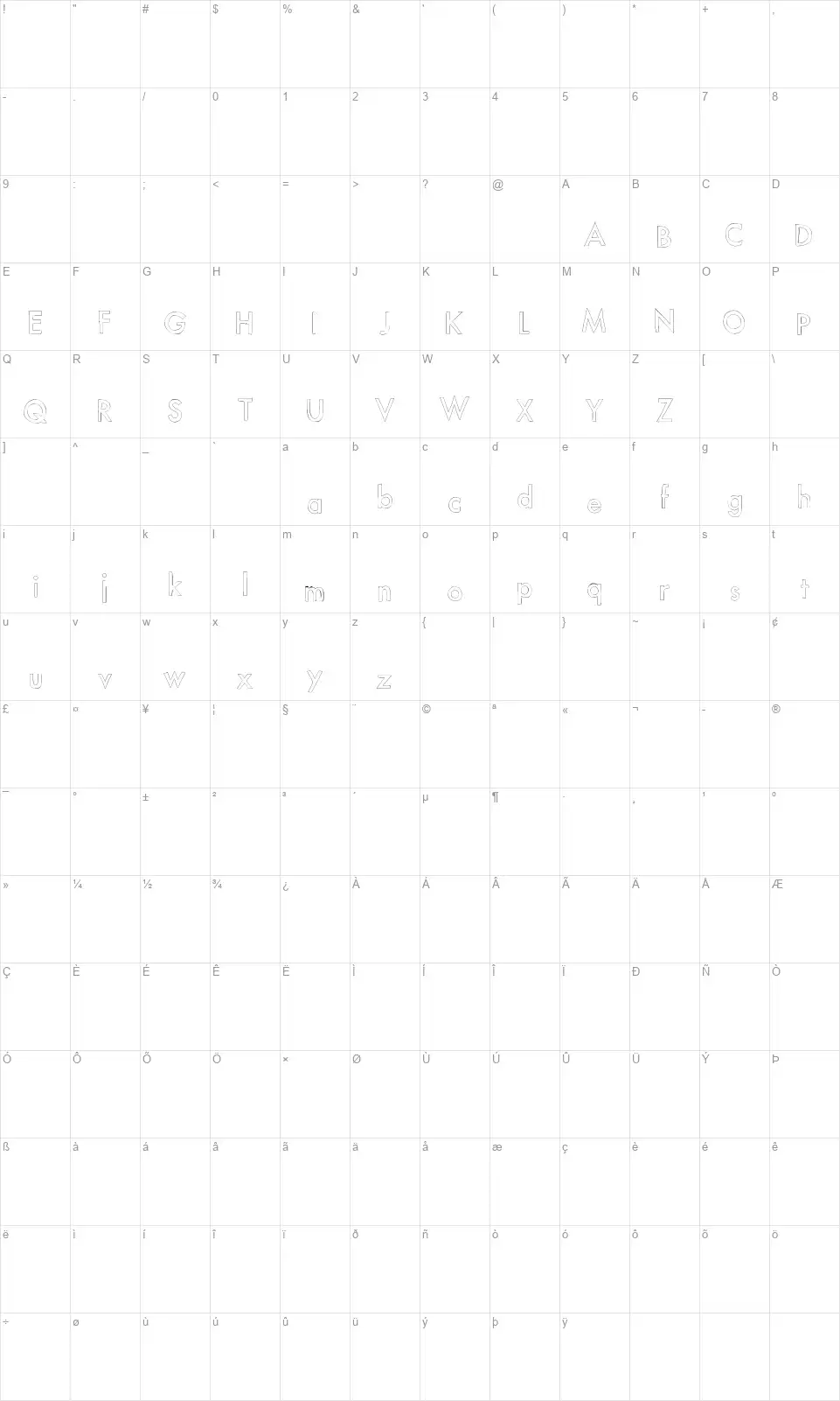 Future Linesfont character map
