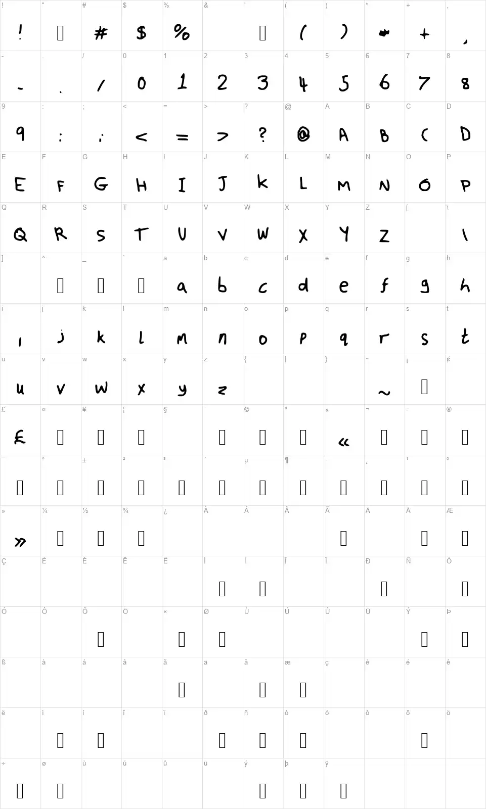 Fuzzy Fontfont character map