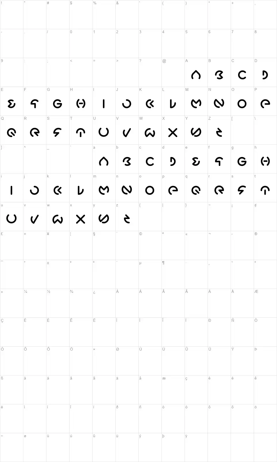 Gabriellefont character map