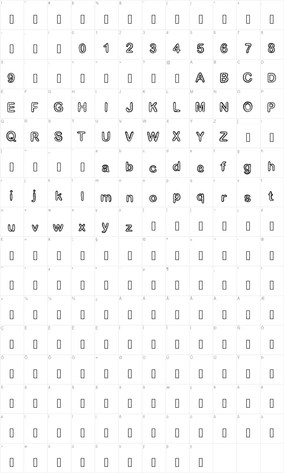 Gaelle Number 2font character map