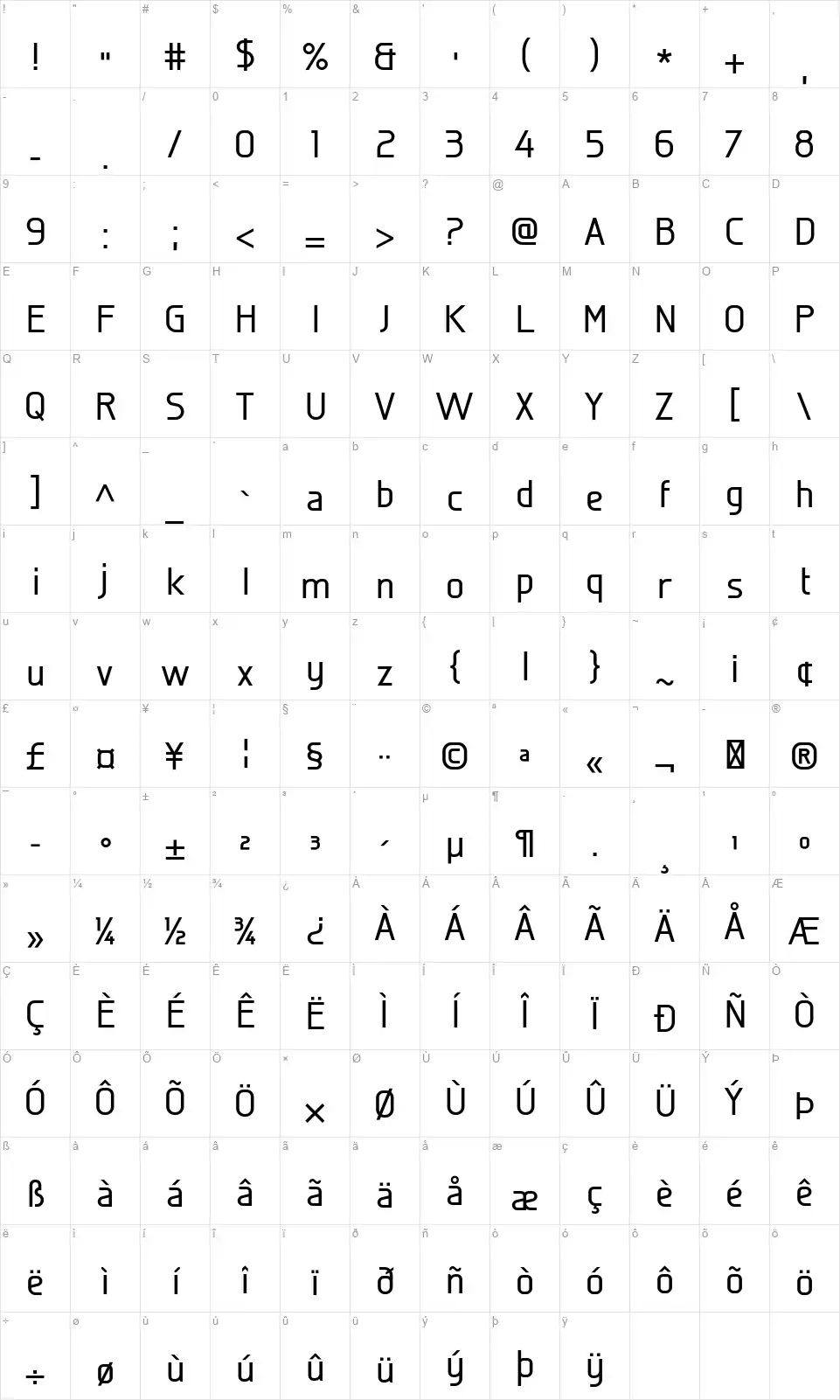 Galettefont character map