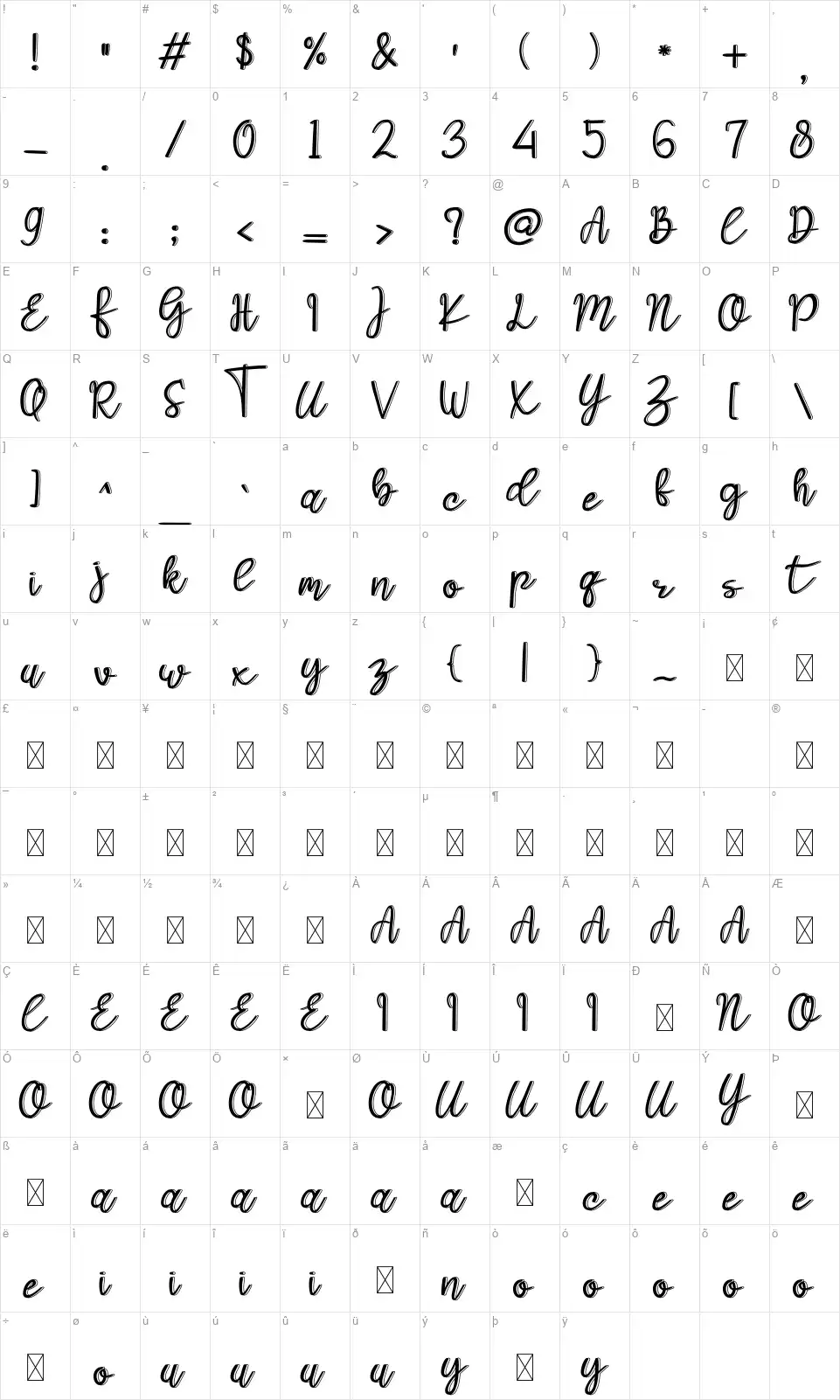 Galistafont character map