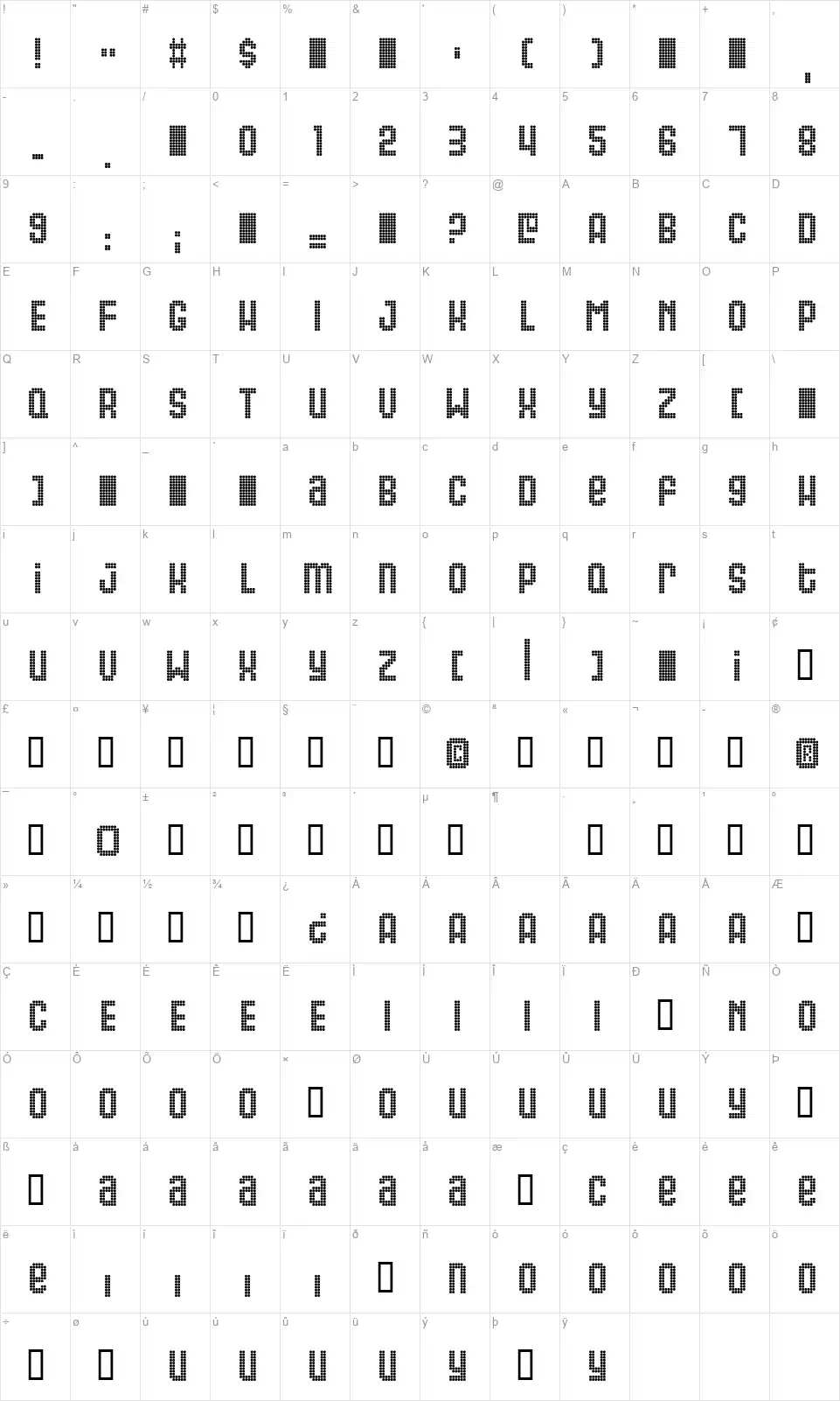 Gasfont character map