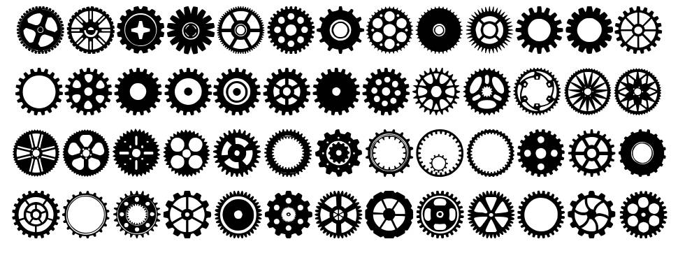 Gears Icons font specimens