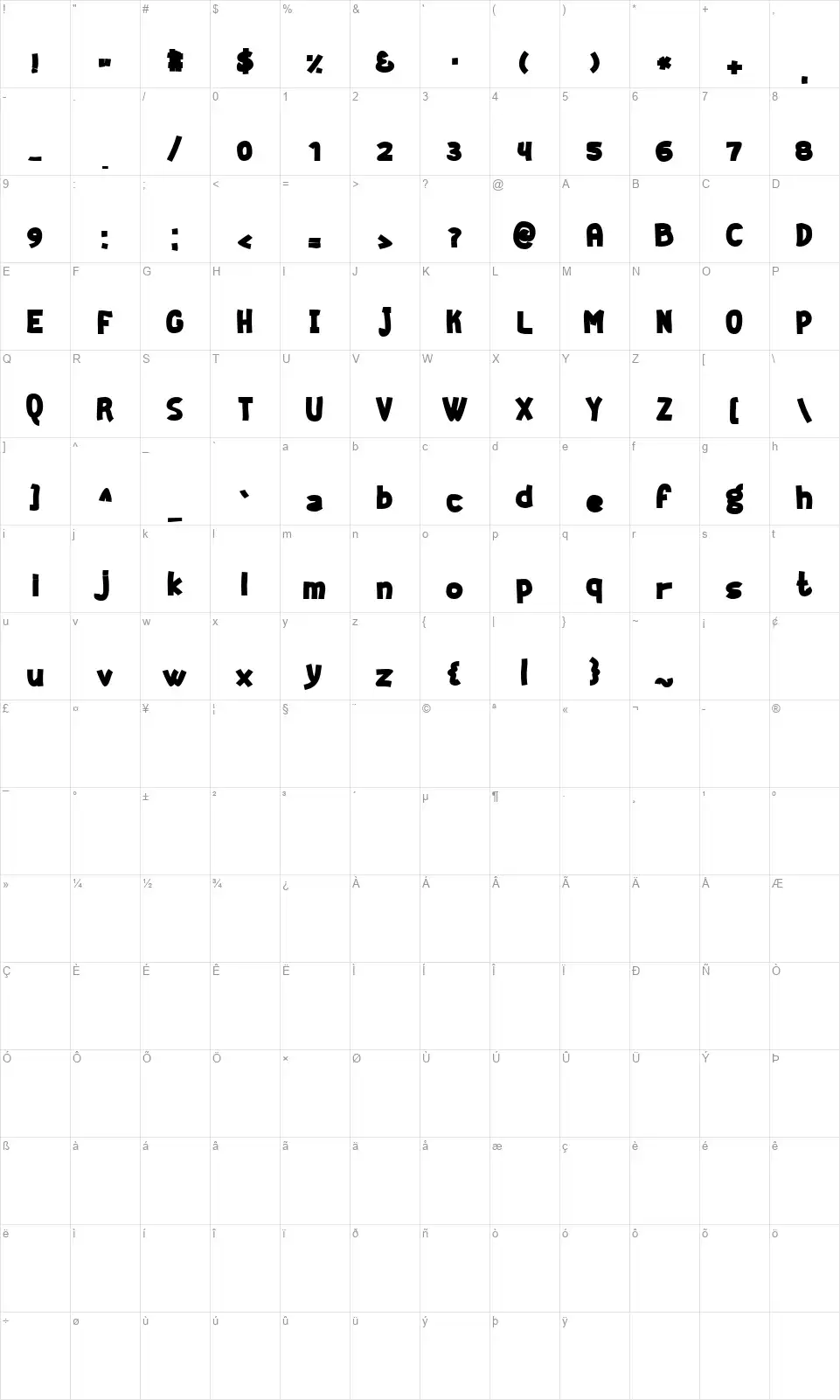 Geekerfont character map