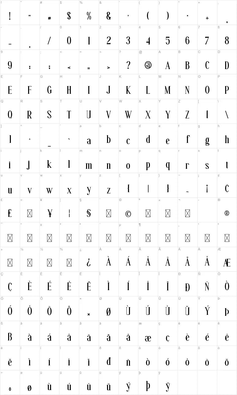 Gellaghanfont character map