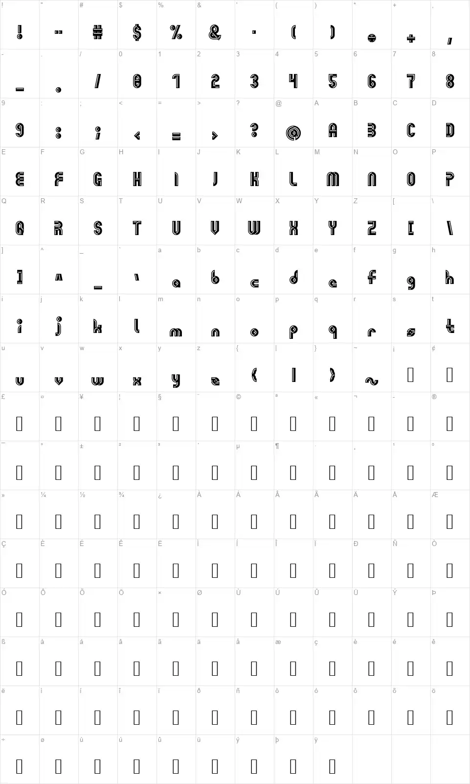 Giovannifont character map