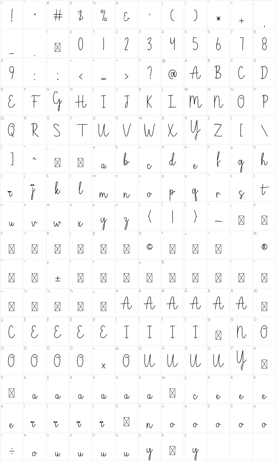 Girl Boy Displayfont character map