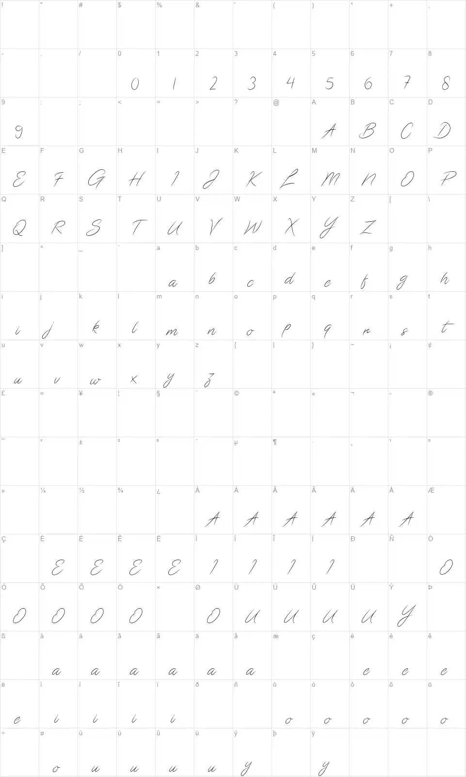Gladiatorsfont character map