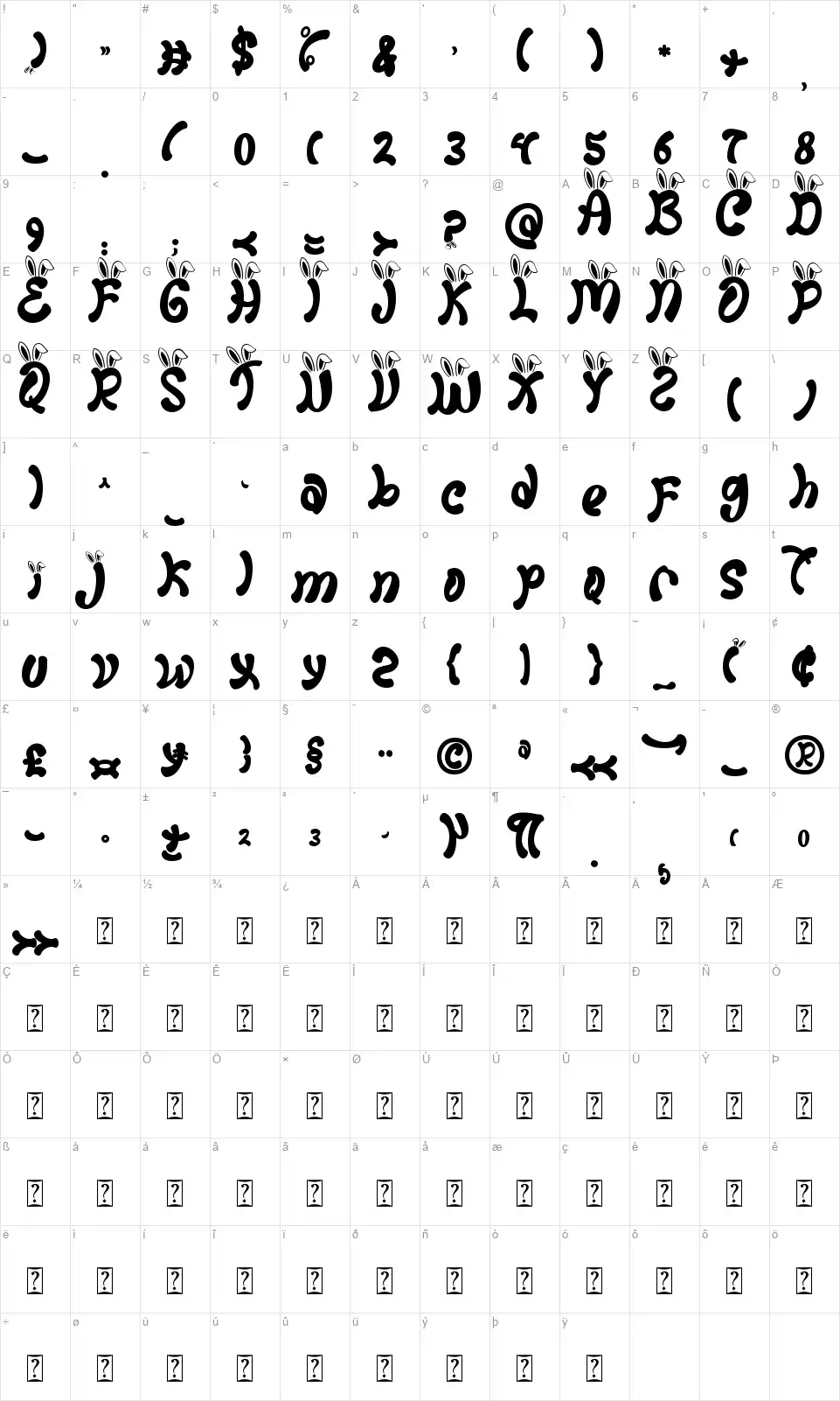 Glorious Easterfont character map