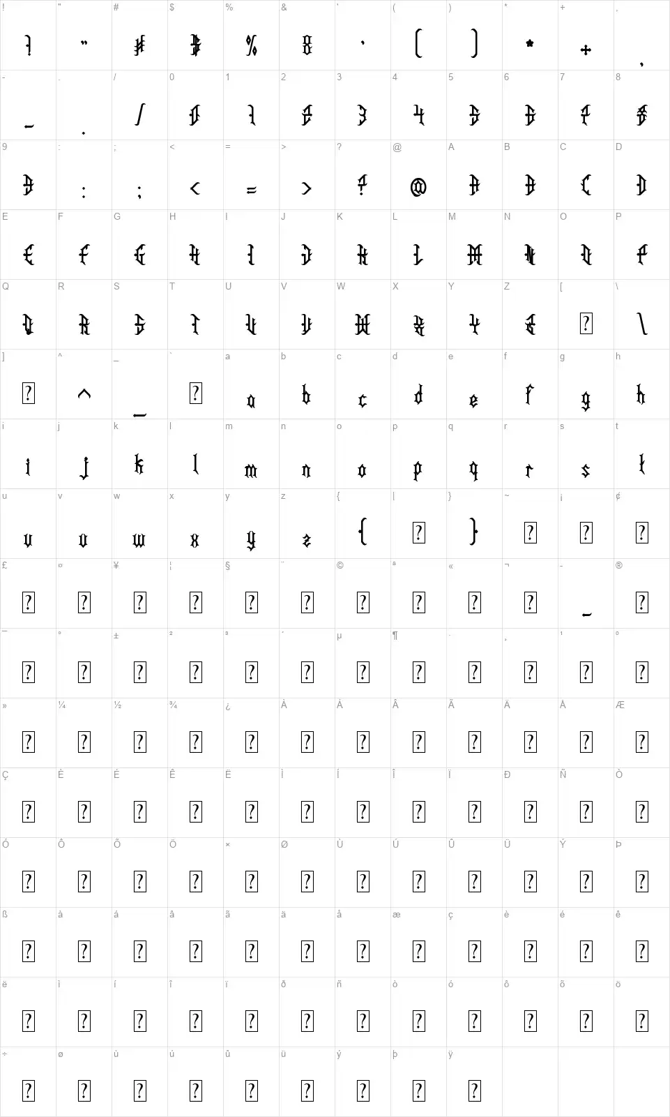 Goat Hornfont character map