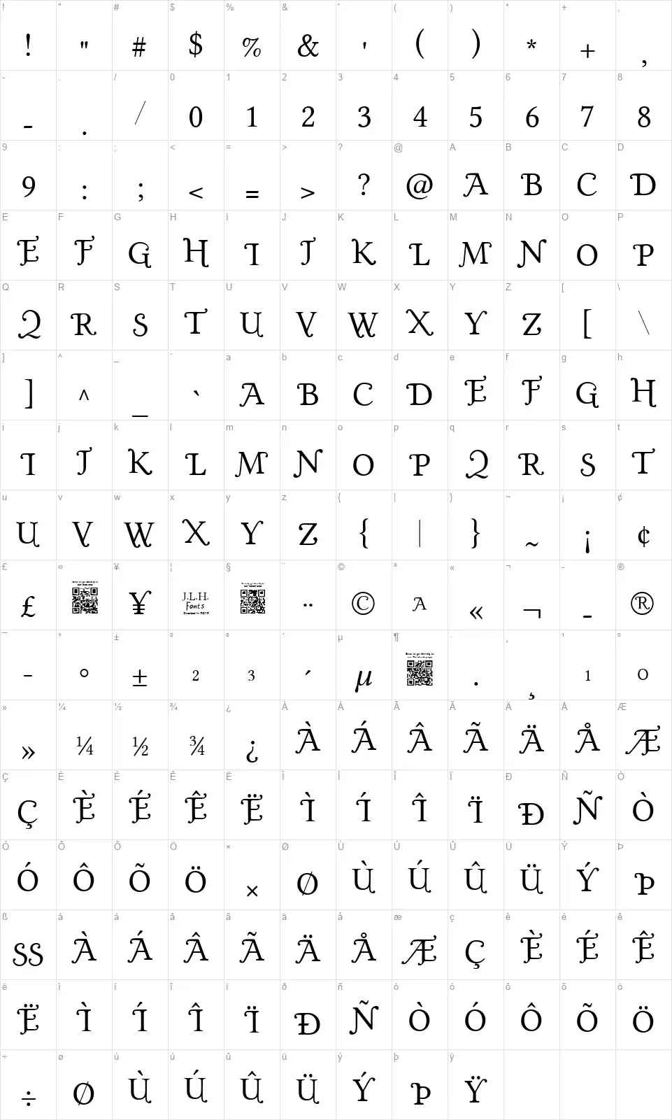 Gold Platedfont character map
