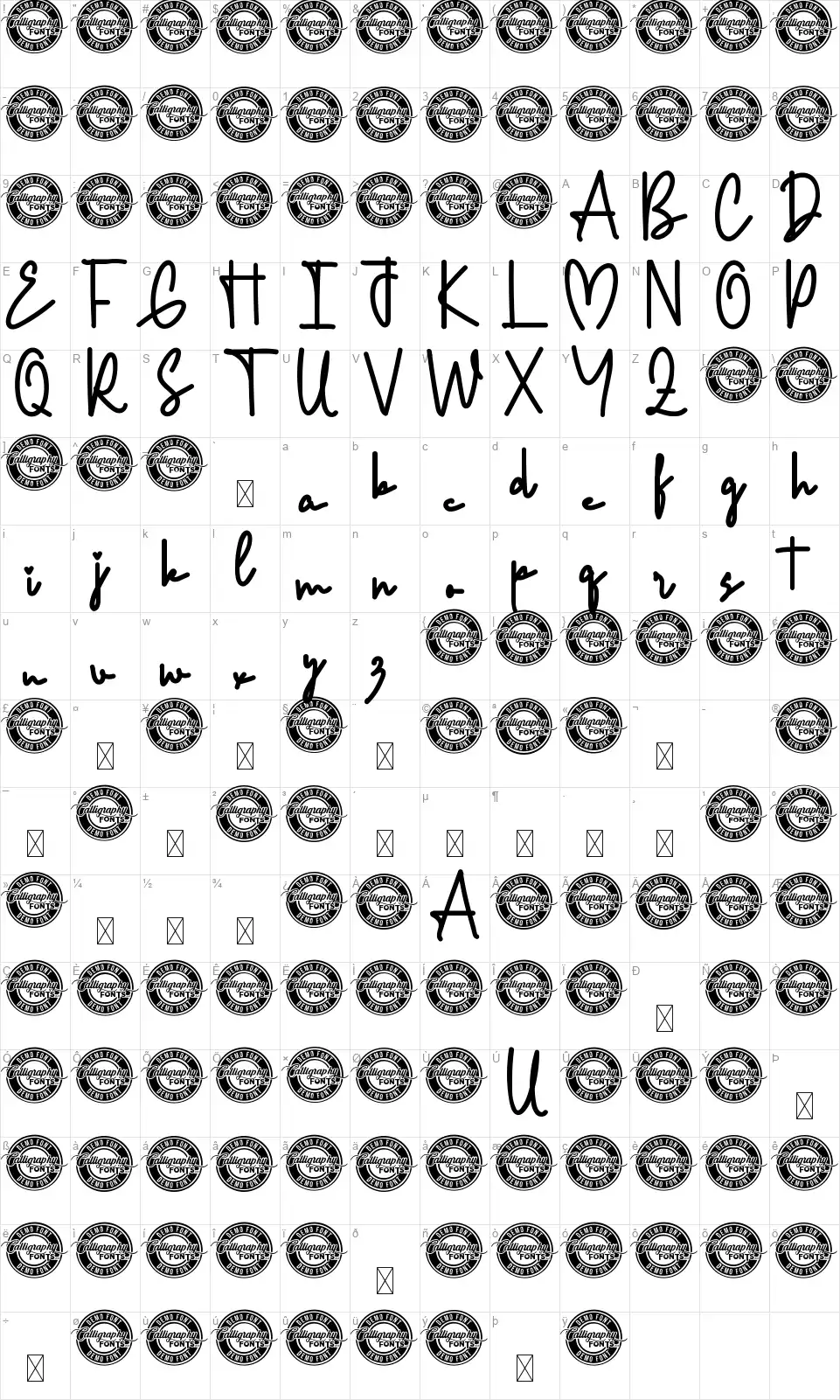 Good Memories Scriptfont character map