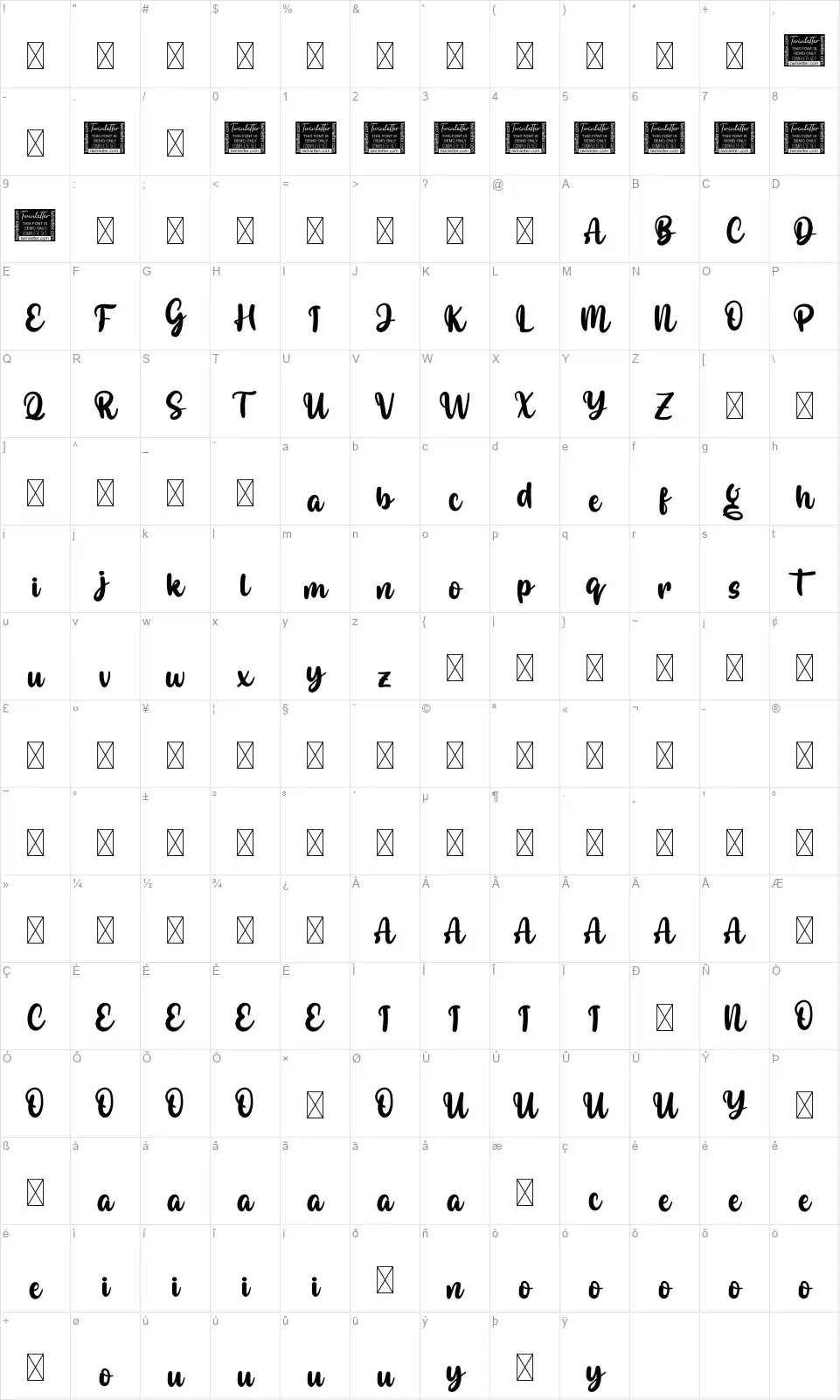 Gorgeousfont character map