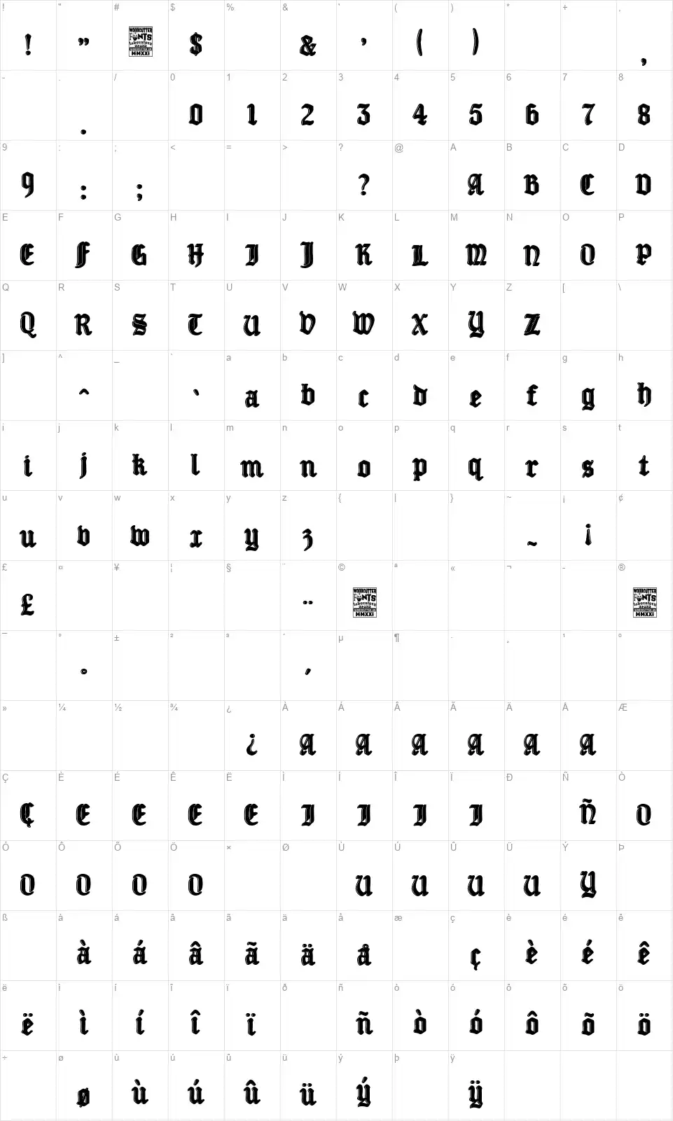 Gothic Division 1939font character map