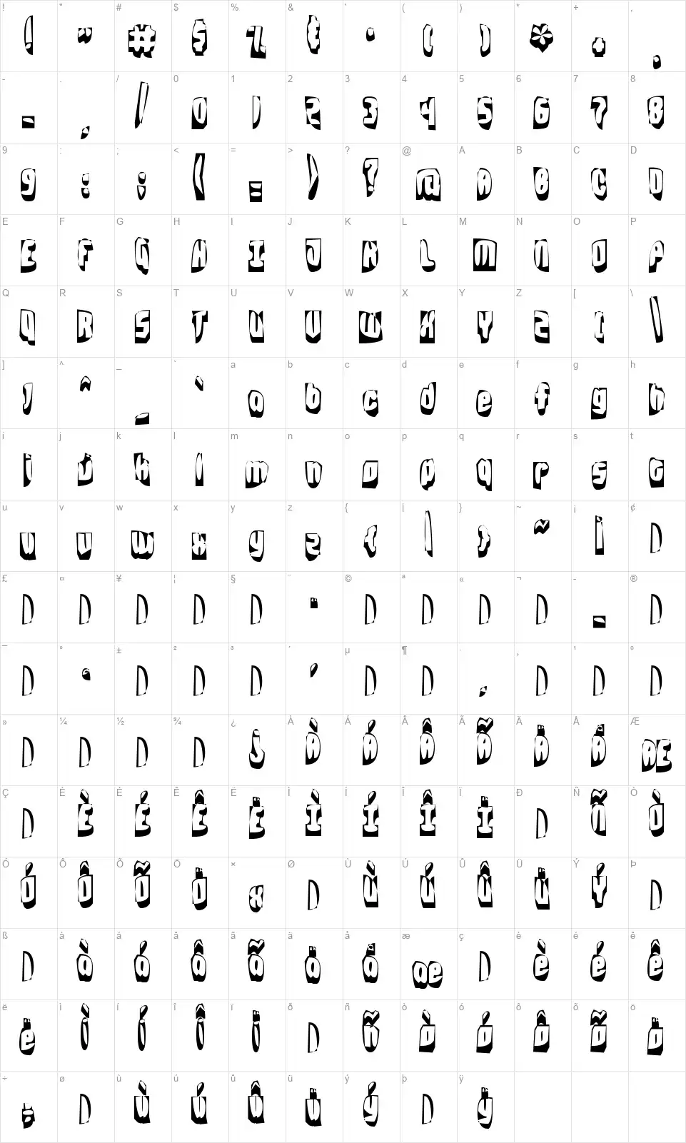 Grabagefont character map