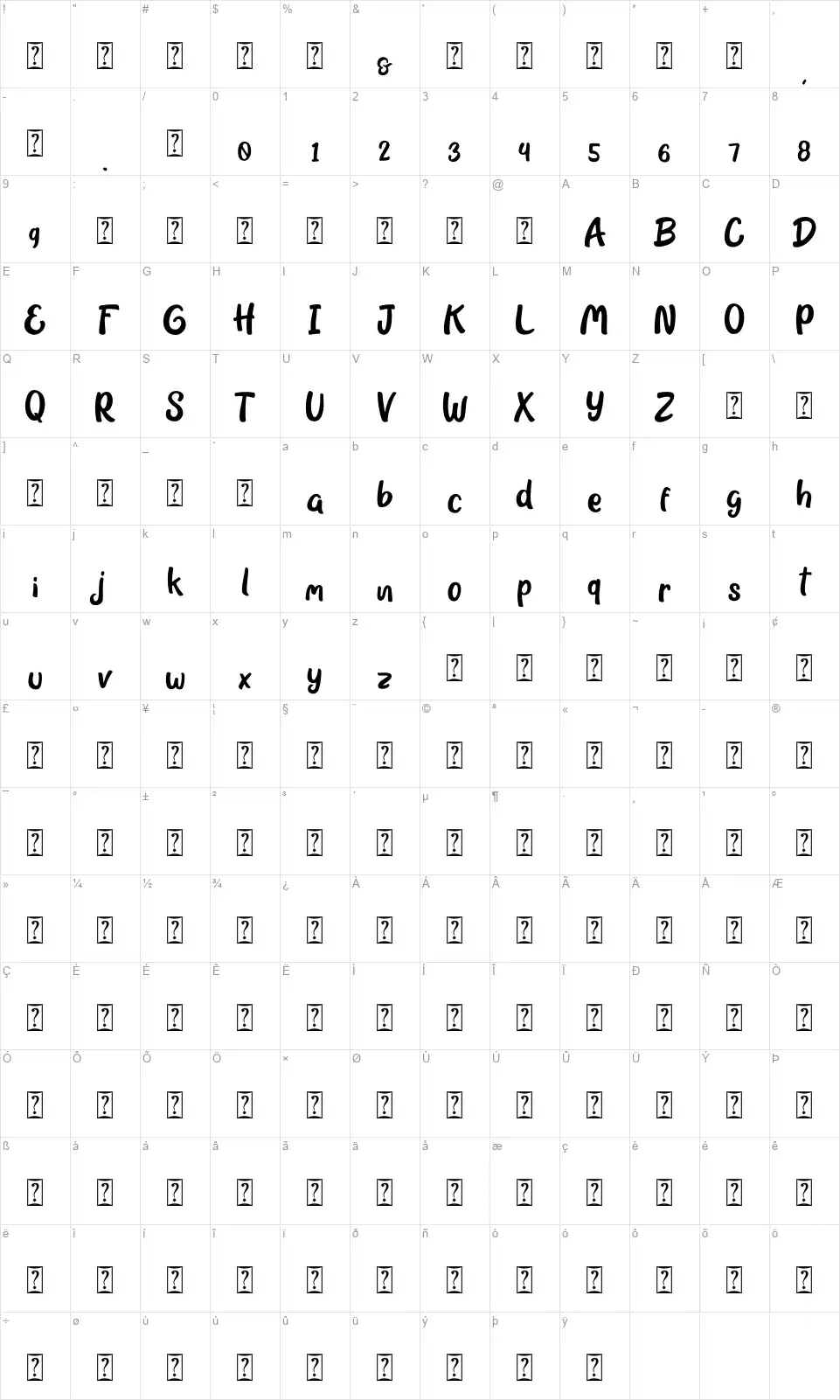 Grace & Hopefont character map