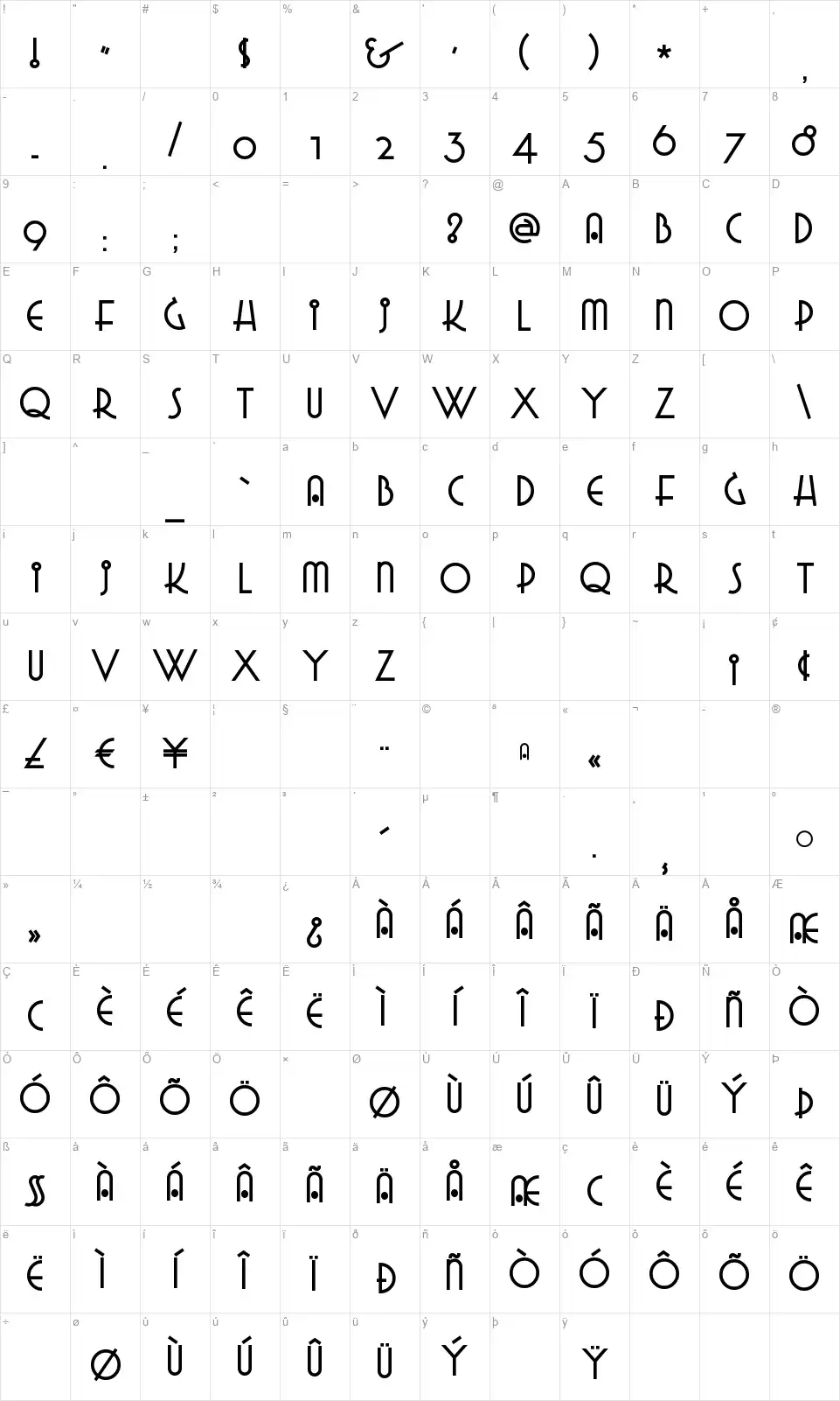 Grado Gradoo NFfont character map