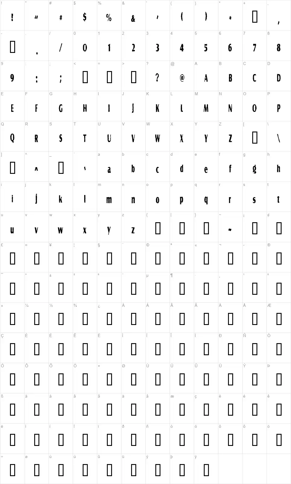 Graveyard Shiftfont character map