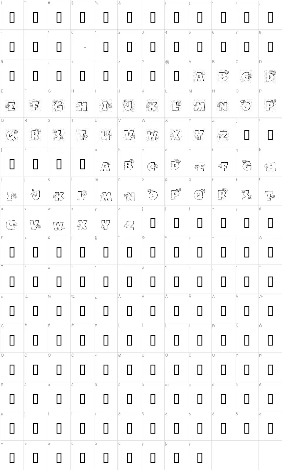Grazing on grassfont character map